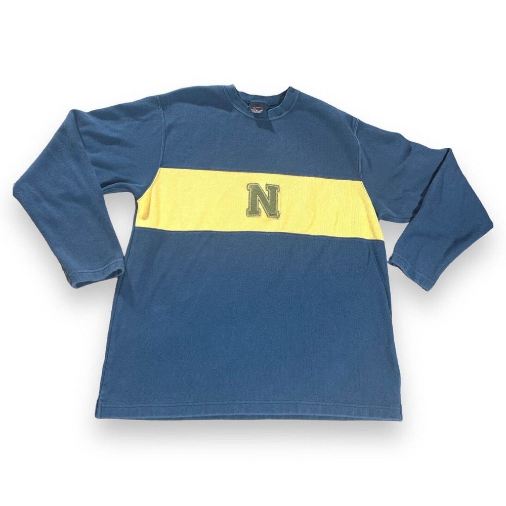 Vintage Nike‎ Sweater Mens Med Navy yellow Crewneck Pullover Stitched N 90s Y2K​